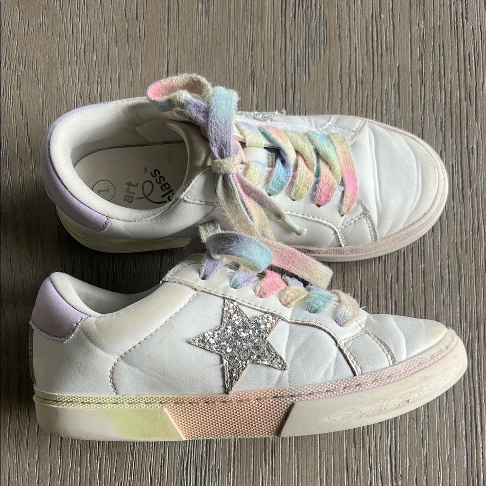 Girls Target Art Class White Glitter Star Sneakers with Pastel Laces